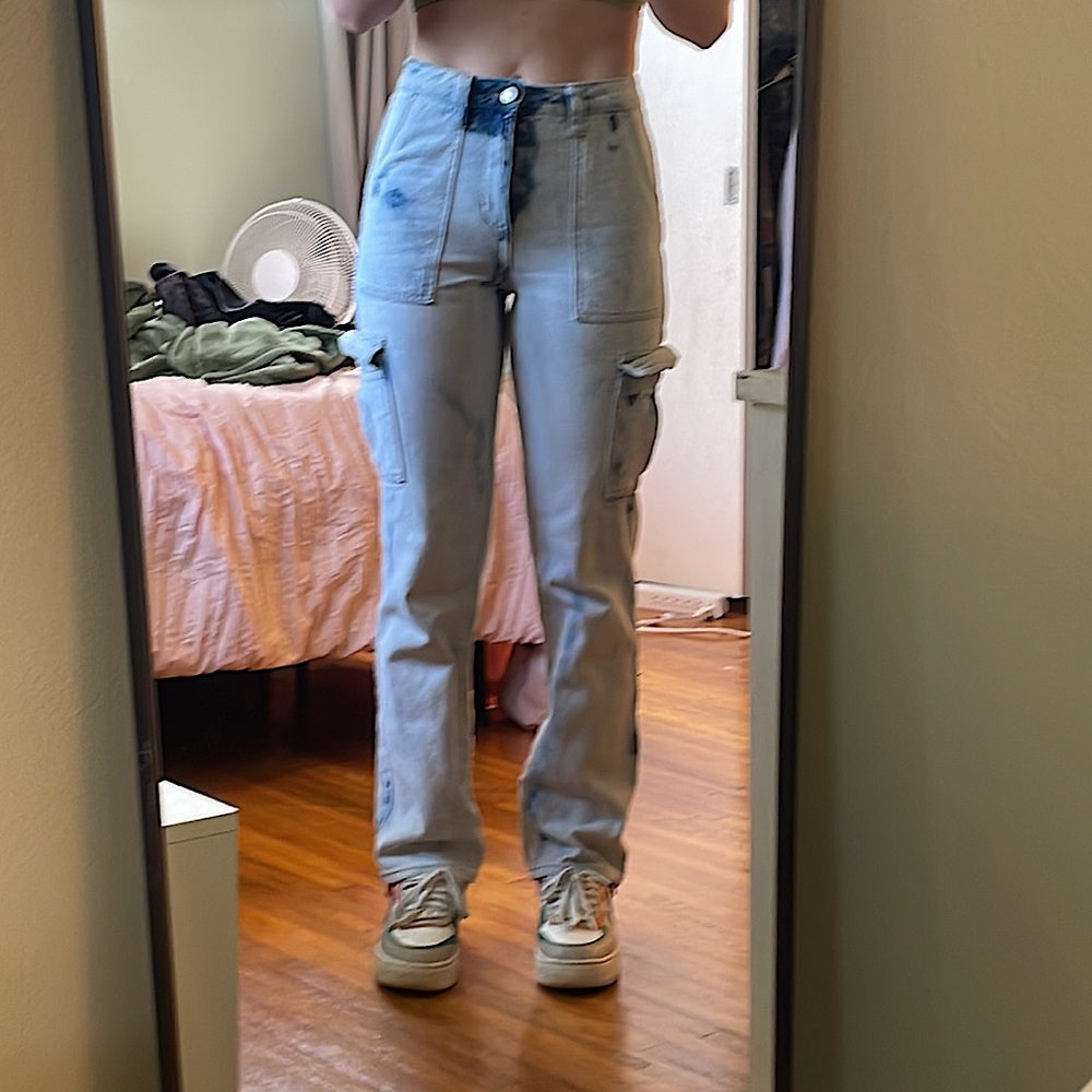 Acid washed utility style jeans